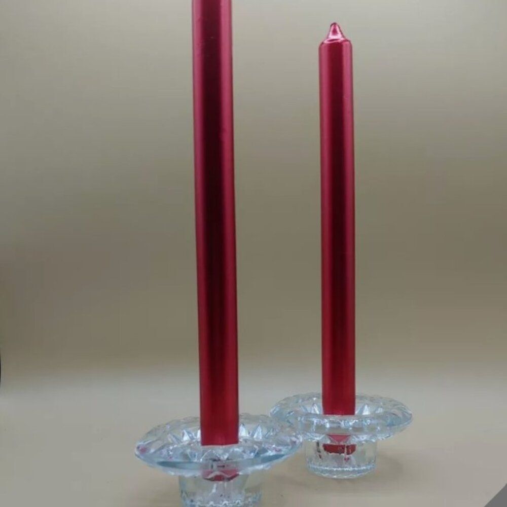 Candlestick Clear Glass Short 1.5" Candle stick Holders Vintage Pair no Candles
